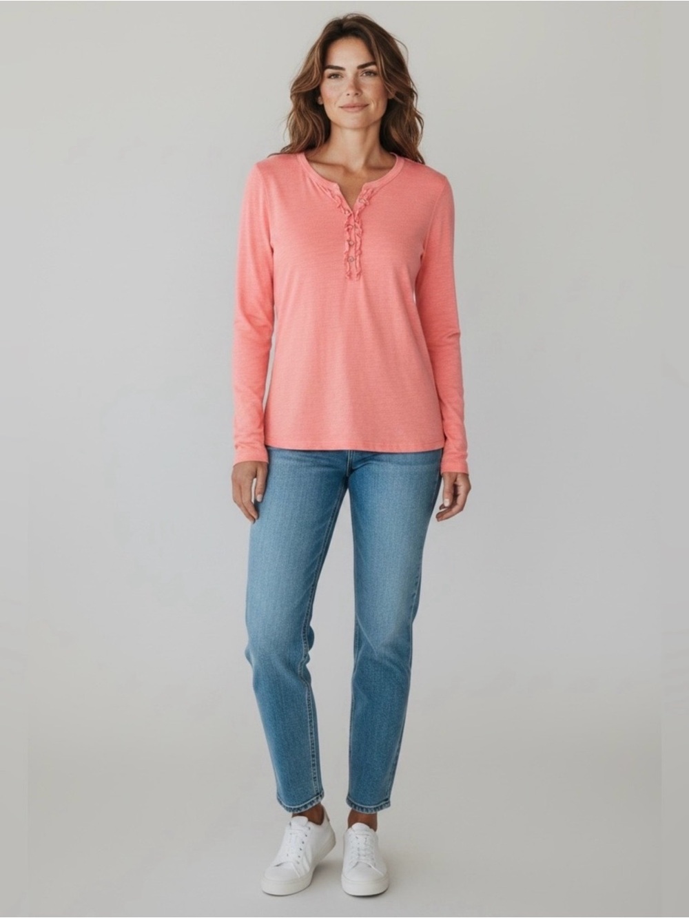 Vineyard Vines Long Sleeve Ruffle Tee // Pink //  Small